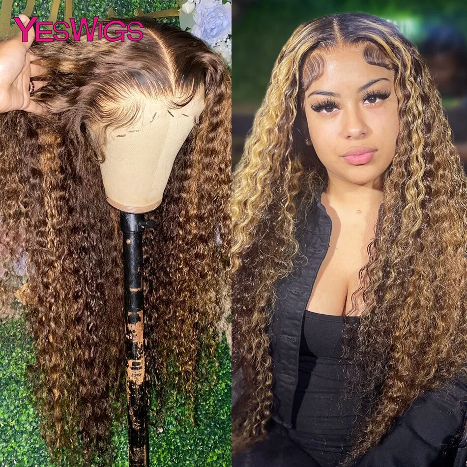 13x4 Highlight Wig Brown Colored Lace Front Human Hair Wigs For Women 13x6 Deep Curly Water Wave Transparent Lace Frontal Wig