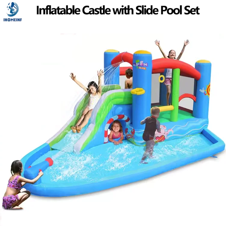 New Inflatable Castle with Slide Pool Blower Set Inflatable Bounce Castle House with Slide for Kids Xmas Gifts Birthday Gifts