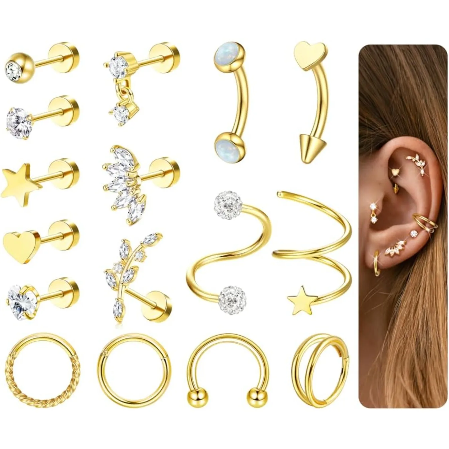 Bobisty, 1 pieza, joyería para Piercing de hélice, 16G, pendientes con parte posterior plana, aros hipoalergénicos, pendientes de cartílago de corazón CZ, Concha Daith