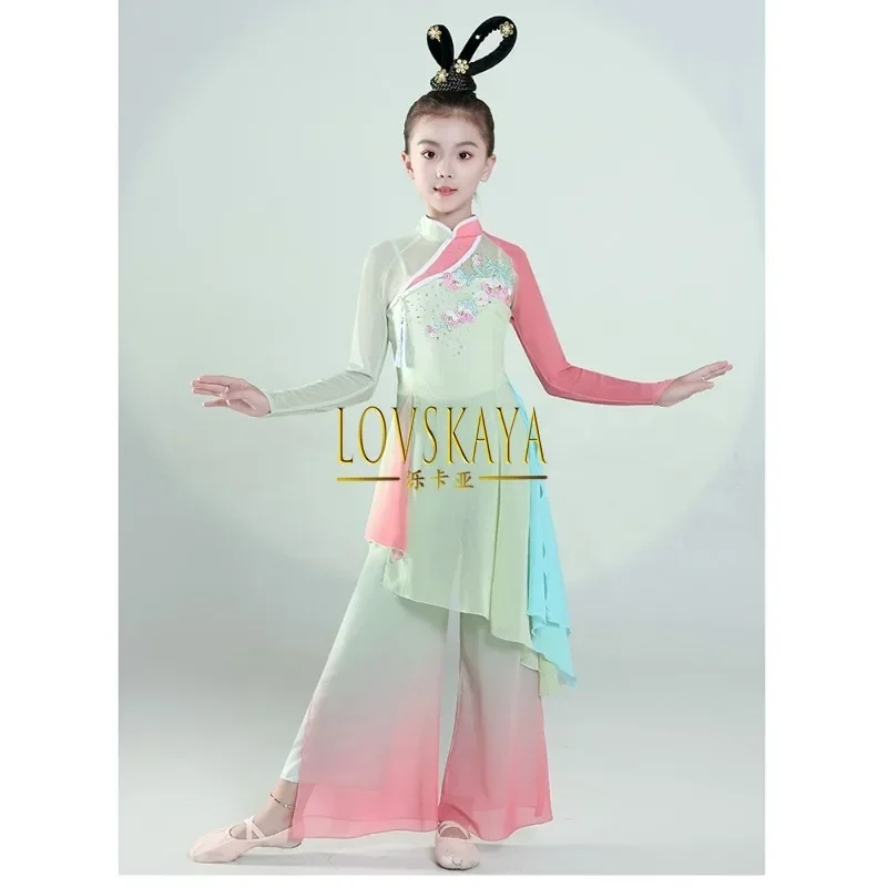 Costume de pratique de danse ethnique chinoise pour enfants, costume de performance Hanfu, danse classique, style ancien, fan