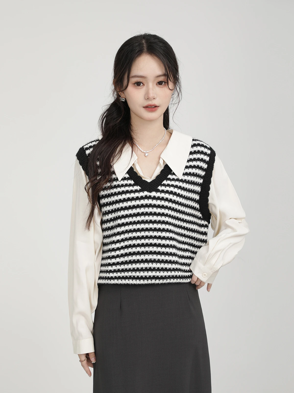 

Ele Striped Knitted Long Sve irt Women's Faion Design Autumn New Sle V-Ne Pullover Top Quali Fabric Commute ...