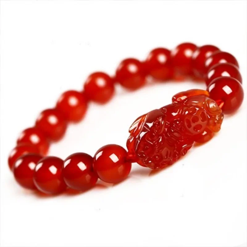 

Customized Natural Red Agate Pixiu Bracelet Accessories DIY Handmade Lucky Women Jade Beads Jewelry Female Exorcism Amulet