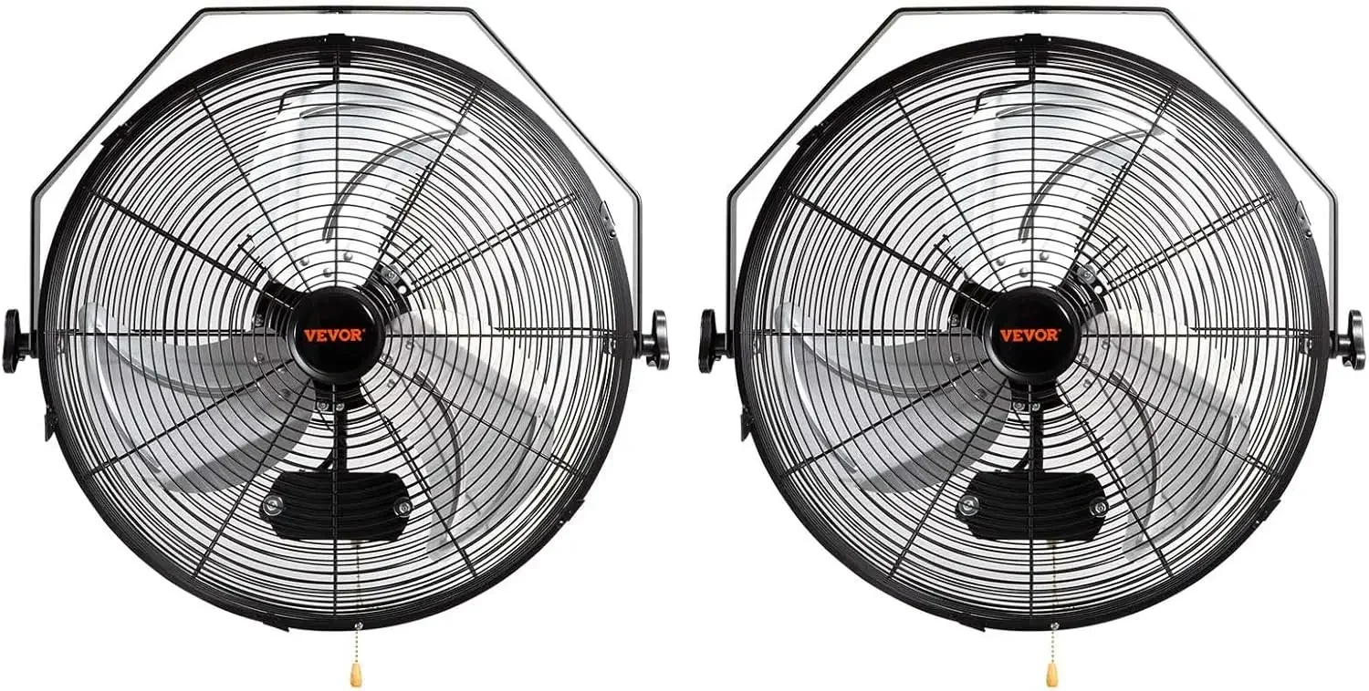 Ventilador de montaje en pared, 2 piezas de 18 pulgadas Ajuste manual de inclinación de 360 grados, alta velocidad máxima de 3 velocidades. Ventilador de pared industrial de 4000 CFM para Ind