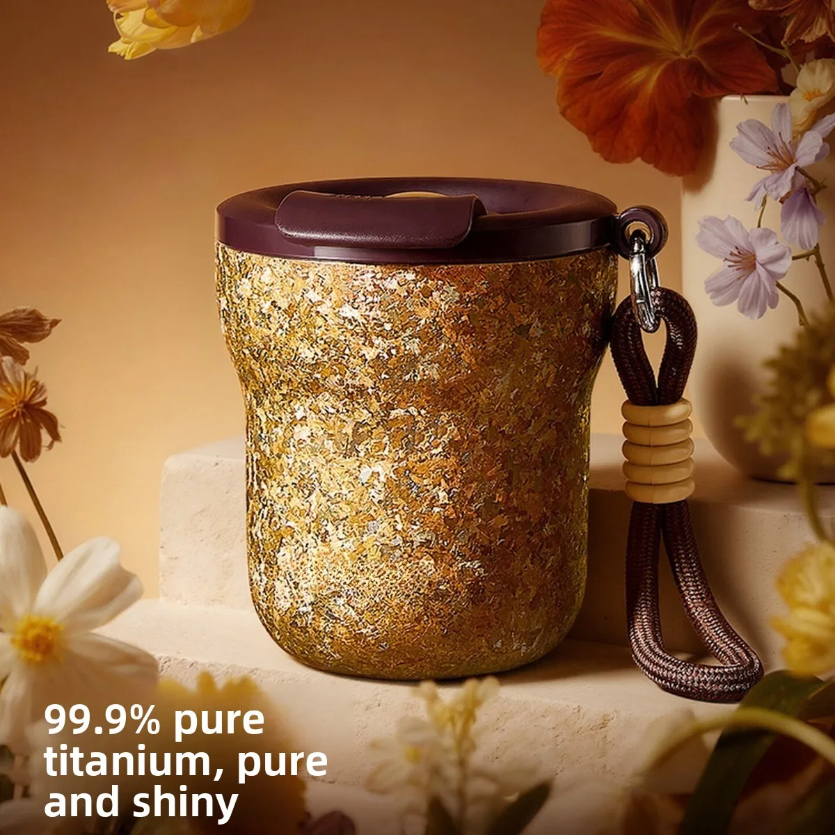 Pure titanium thermos  high value coffee cup women's small water  outer belt accompanying  portable  titanium cup