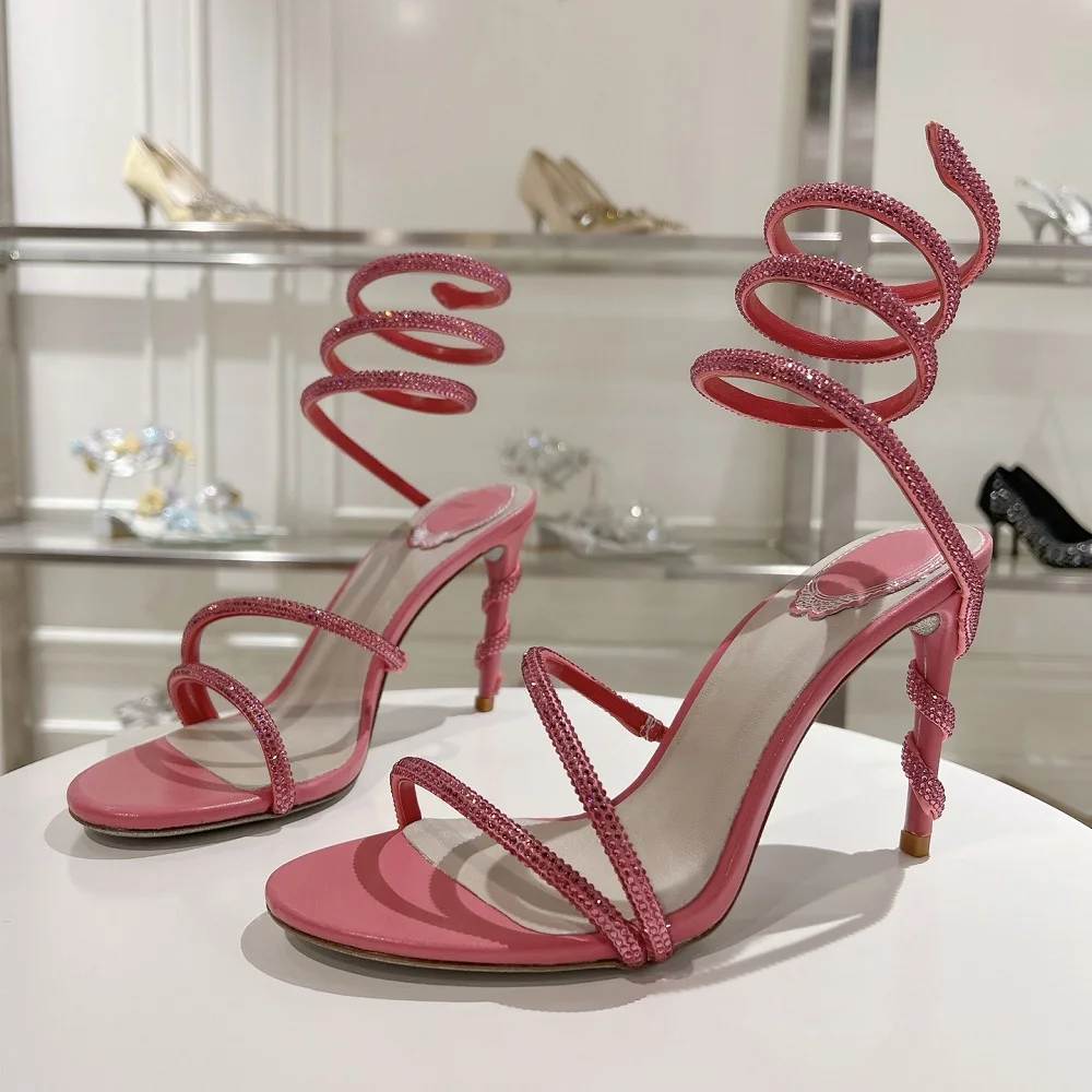 Fashion Women's Summer High Heels Ankle Snake String Around Wedding Shoes Women Stiletto Heel Sandals Female