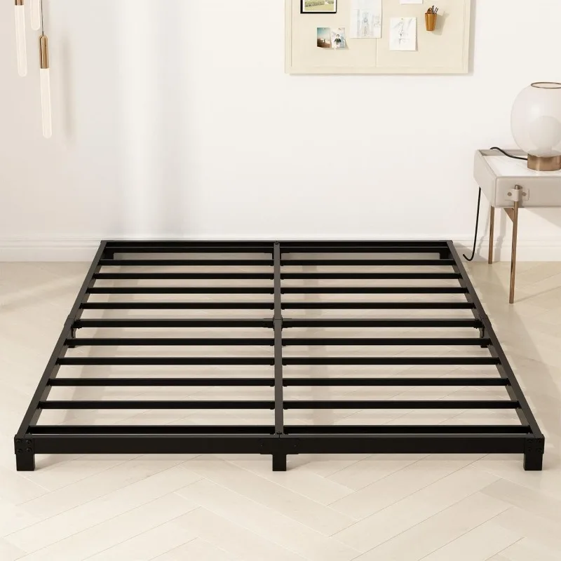 4 Inch King Size Bed Frame, Heavy Duty Metal Platform Low Bed Frame Full, No Box Spring Needed, Noise Free, Easy Assembly, Black