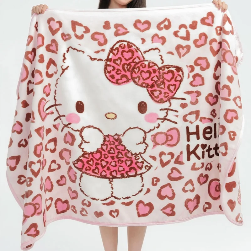 

Hello Kitty Leopard Print Blanket Flannel Textile Decor Multifunction Super Warm Throw Blanket For Home Couch Bedspreads Gifts