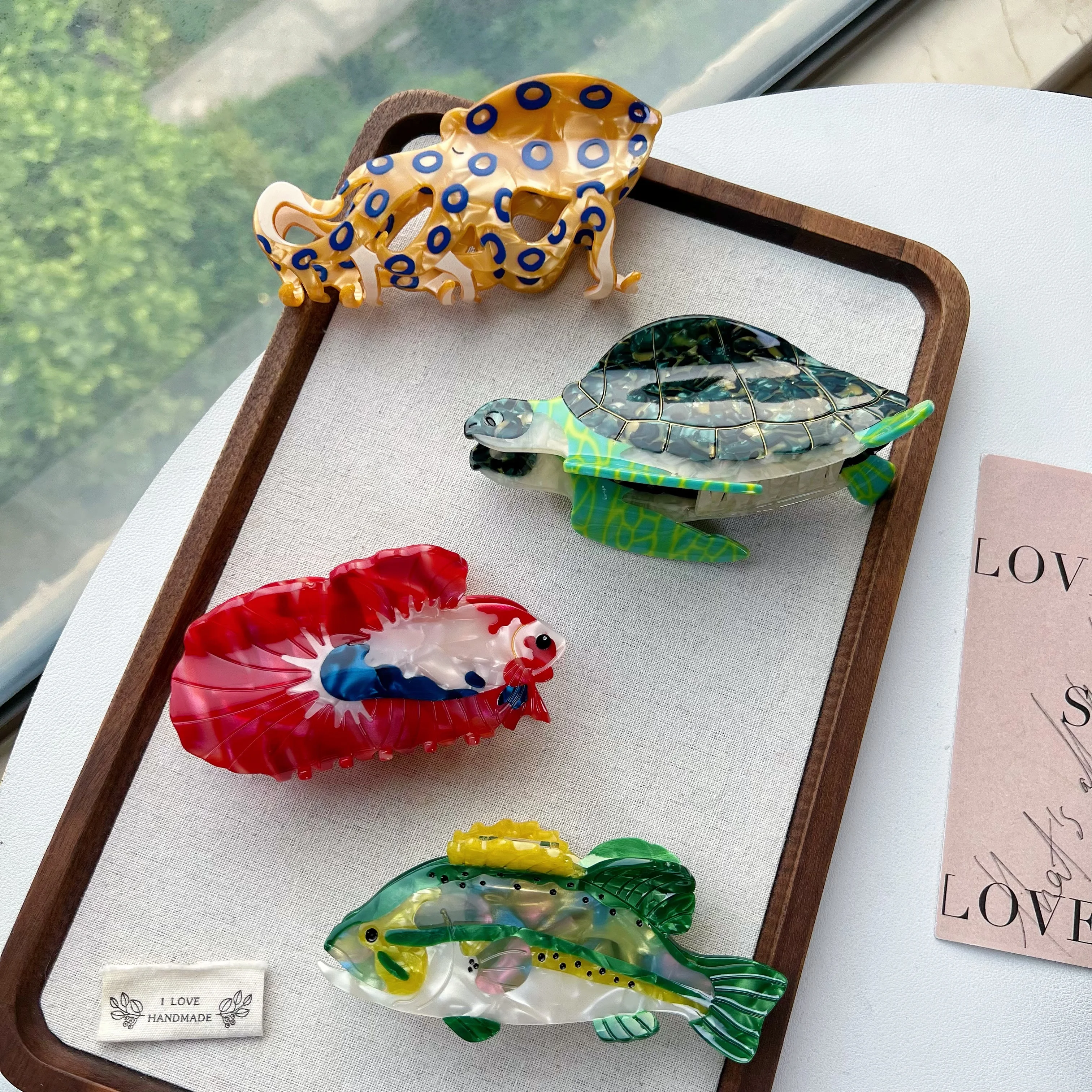 Заколки для волос с когтями морской жизни. Уникальный и повседневный летний семейный стиль. Ацетат, ручная работа. Высокое качество. Мода - модно.