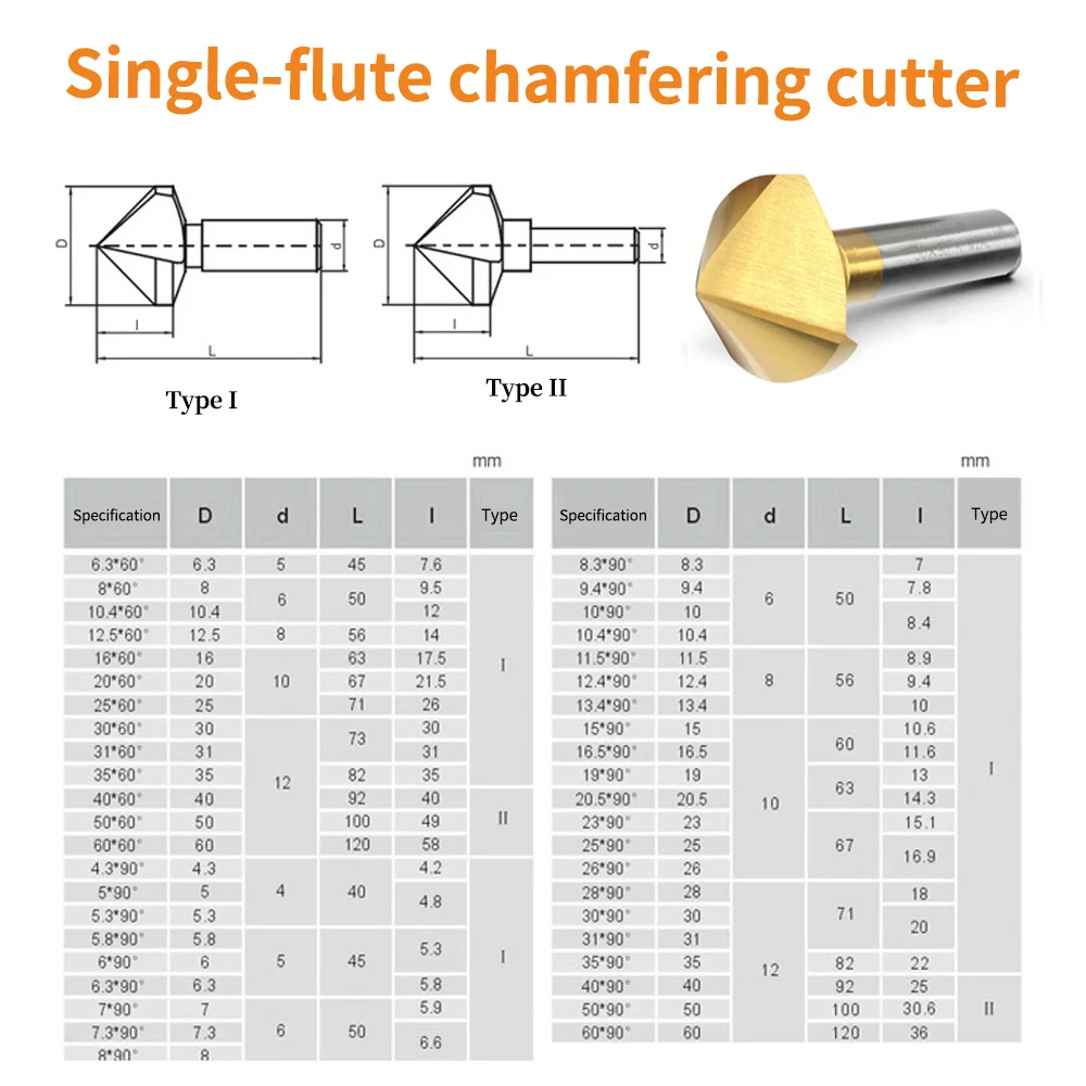 1 & 3-Flute 90° Countersink Drill Bit Set 6.3-60 mm Titanium-Plated HSS Chamfering Cutter for Wood Metal Hole Deburring Trimmer