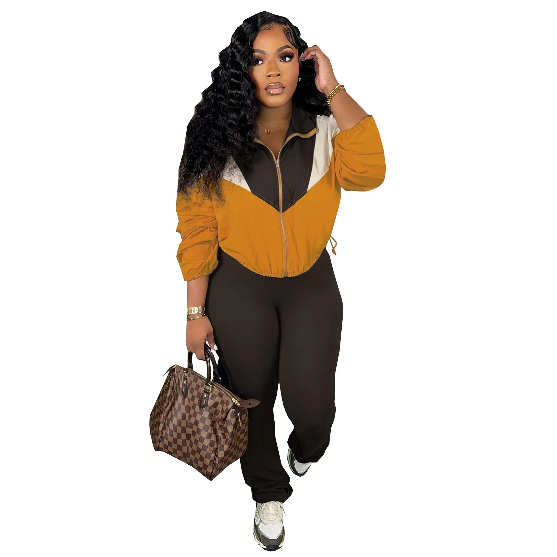 

Женская укороченная куртка на молнии с длинными рукавами и высокой талией, облегающие леггинсы, спортивный костюм, комплекты для тренировок