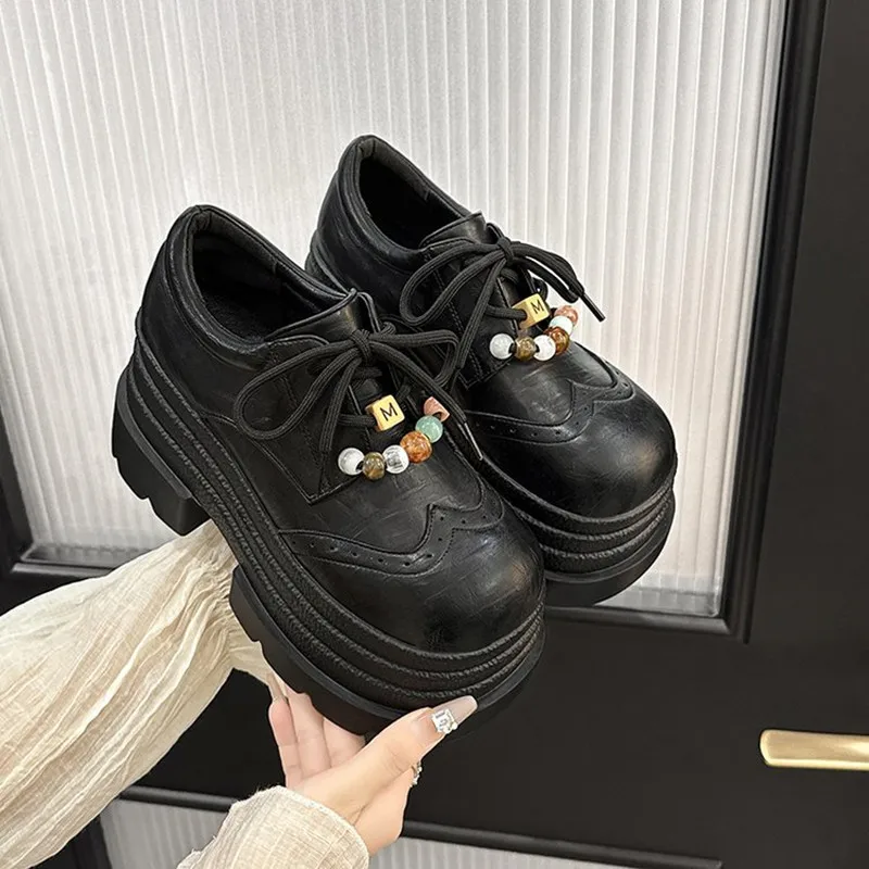 جديد 2025 المرأة أحذية رياضية من الجلد الخريف عالية منصة الدانتيل متابعة حذاء كاجوال نعل سميك 10 سنتيمتر الكعوب أحذية مشي Zapatos Mujer