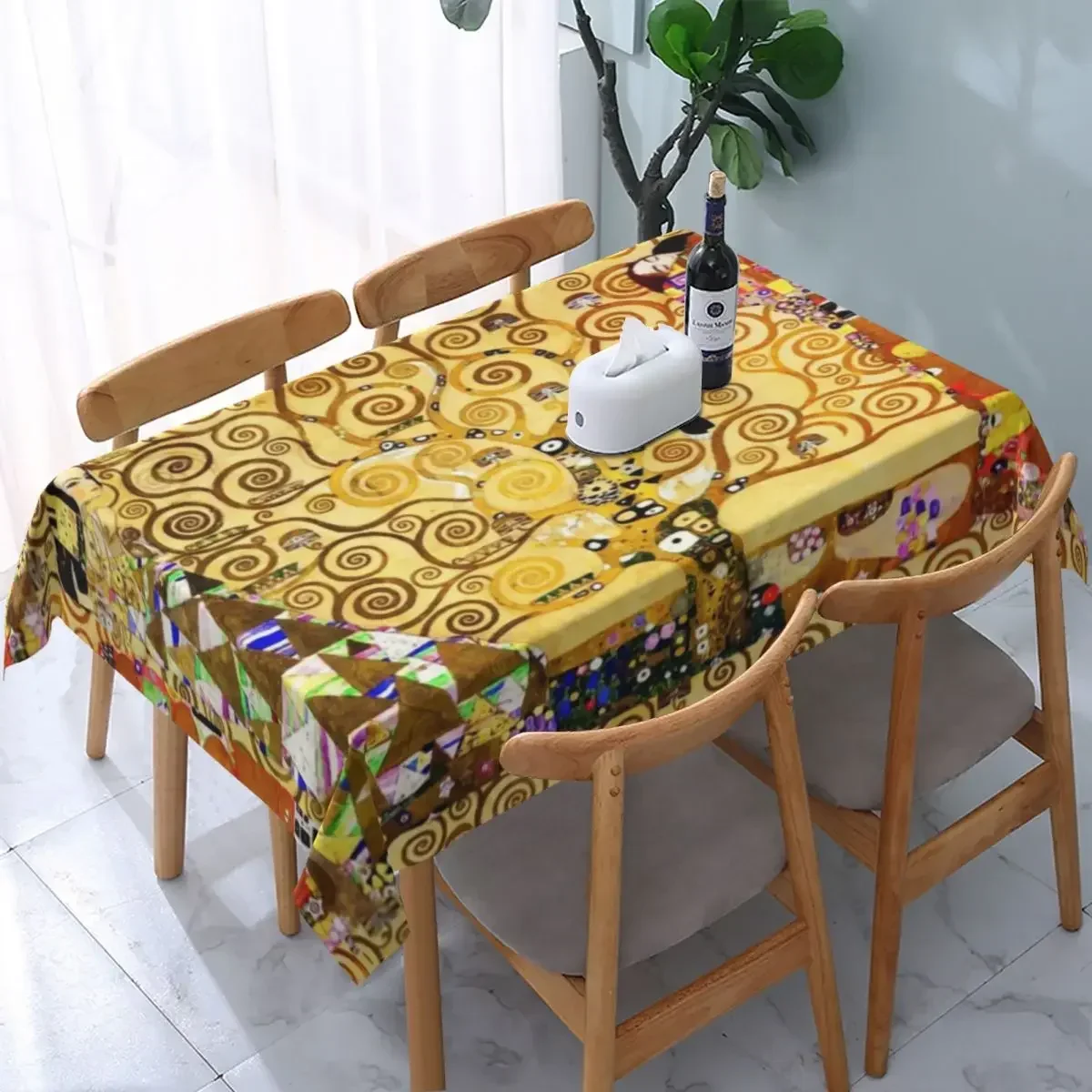 Rectangular Waterproof Oil-Proof Klimt Kiss Tablecloth Gustav Klimt Freyas Art Table Covers