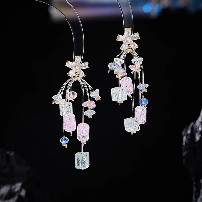 

Summer Heavy Beaded Crystal Tassel Flower S925 Silver Needle High-end Fresh Exquisite Earrings Accessories