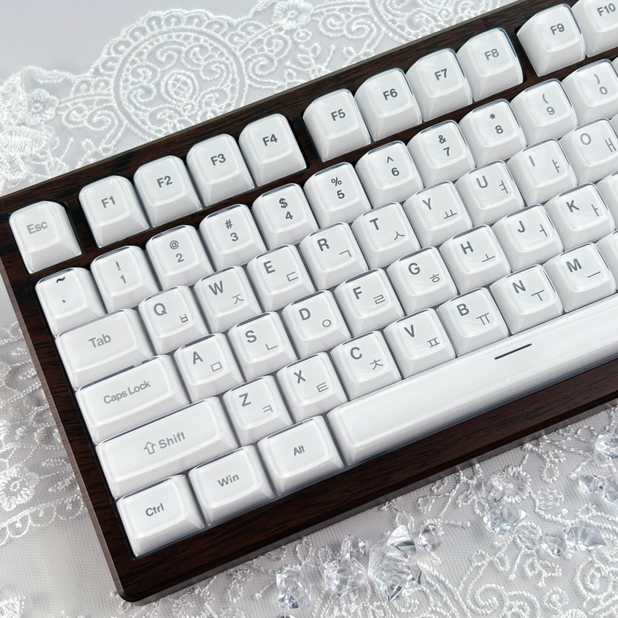 MAIMOOO White Crystal Hangul Keycap PC Material Translucent 132Keys Korean/Russian/English Jelly Keycaps for Mechanical Keyboard