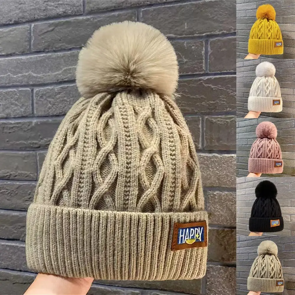 Fashion Women Pompoms Hat Hairball Hat Thickened Winter Warm Hat Stylish Beanie Hats Casual Outdoor Knitted Cap