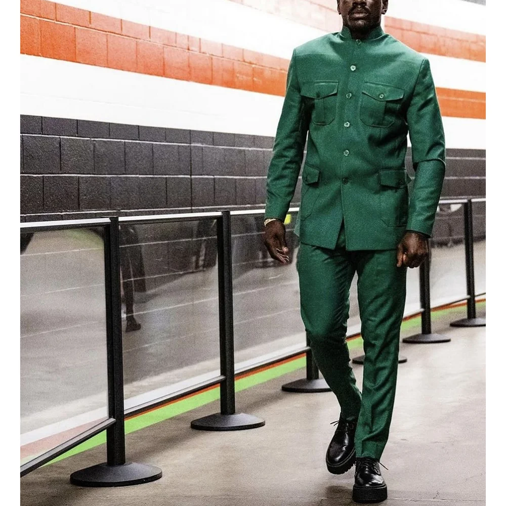

Green Single Breasted Stand Collar Men Suits Wedding Evening Party Sets Formal Occasions Suits 2 pieces (Jacket+Pants)