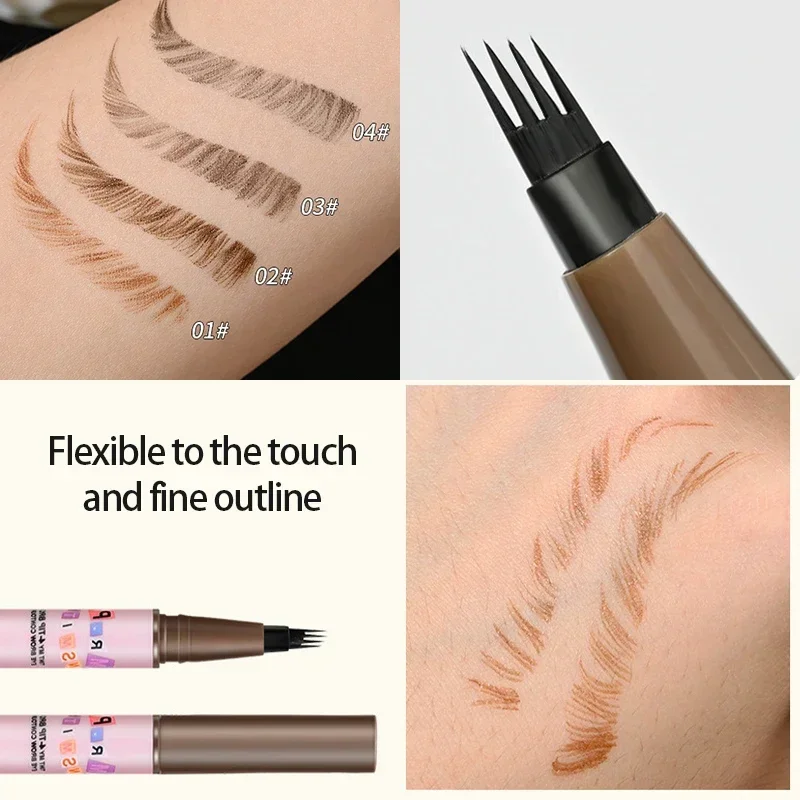 4 Point Eyebrow Pen Waterproof Liquid 4 Fork Tip Eyebrow Tattoo Pencil Makeup Natural Dark Brown Long Lasting Eyebrow Enhancers