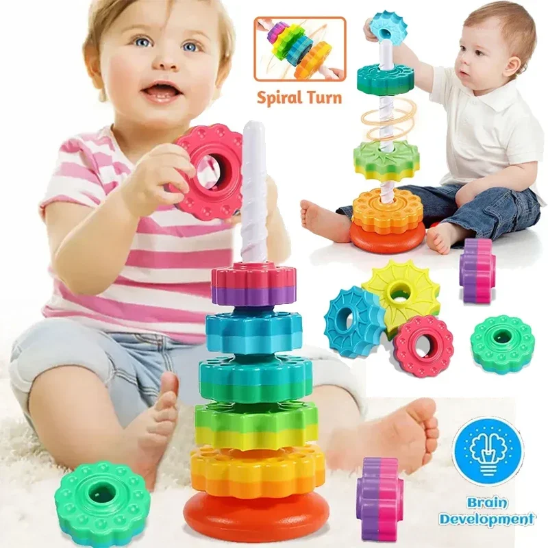 Rainbow Rotating Stacking Toy Tower Stacking Tower Rotating Stacking Sorting Game Children's Montessori Educational Toy