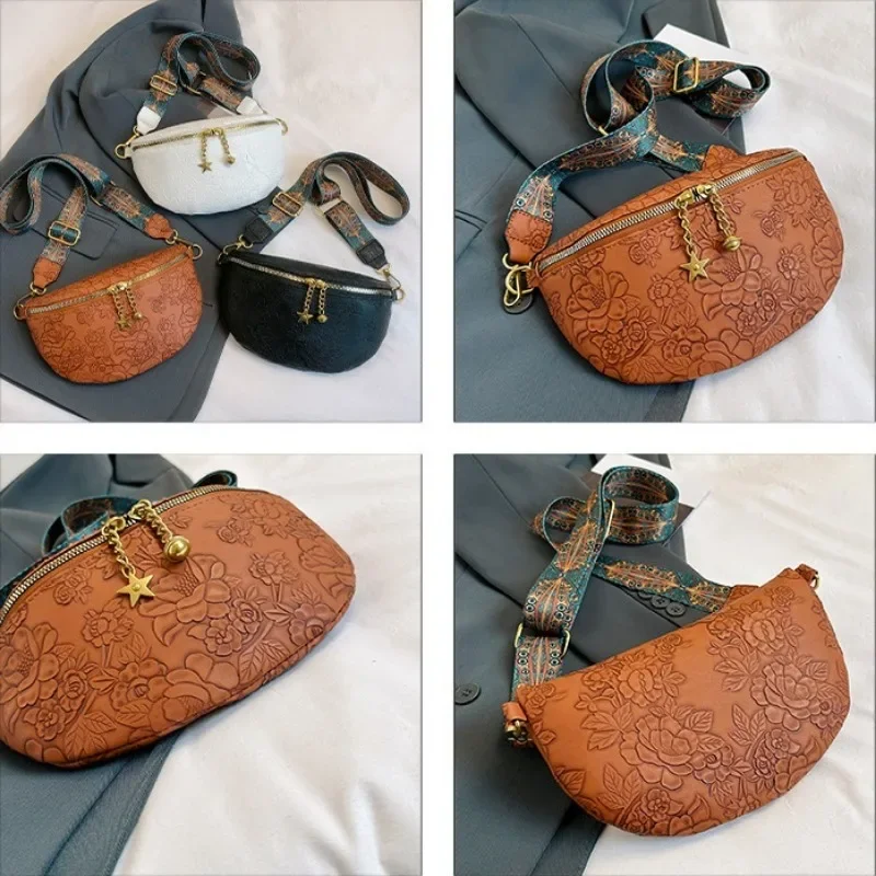Elegant Emboss Flower Pattern Fanny Packs For Women Luxury Chain Zipper Waist Bags Female Waist Pack Ladies Crossbody Chest Bag