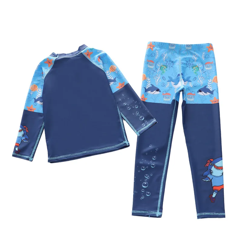 HappyFlute Shark Print 16-38kg Two pieces Set Boys's Long Sleeve With Trousers Conservative Sunscreen &Quick-drying Swimsuit