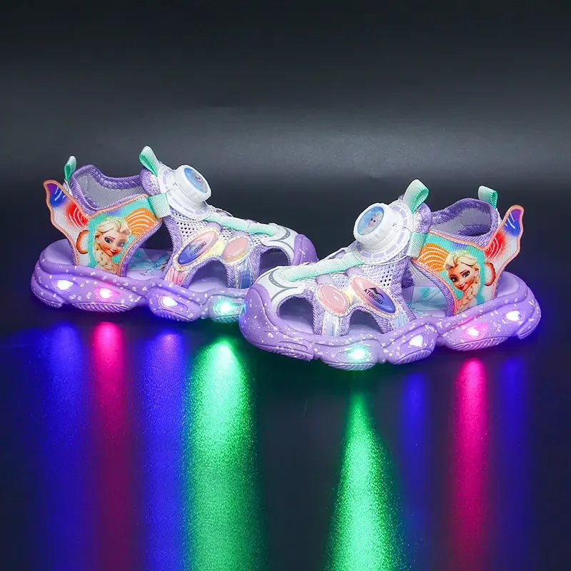 Disney led light girls sandals summer new children\'s sandals frozen baby anti-kick princess beach shoes