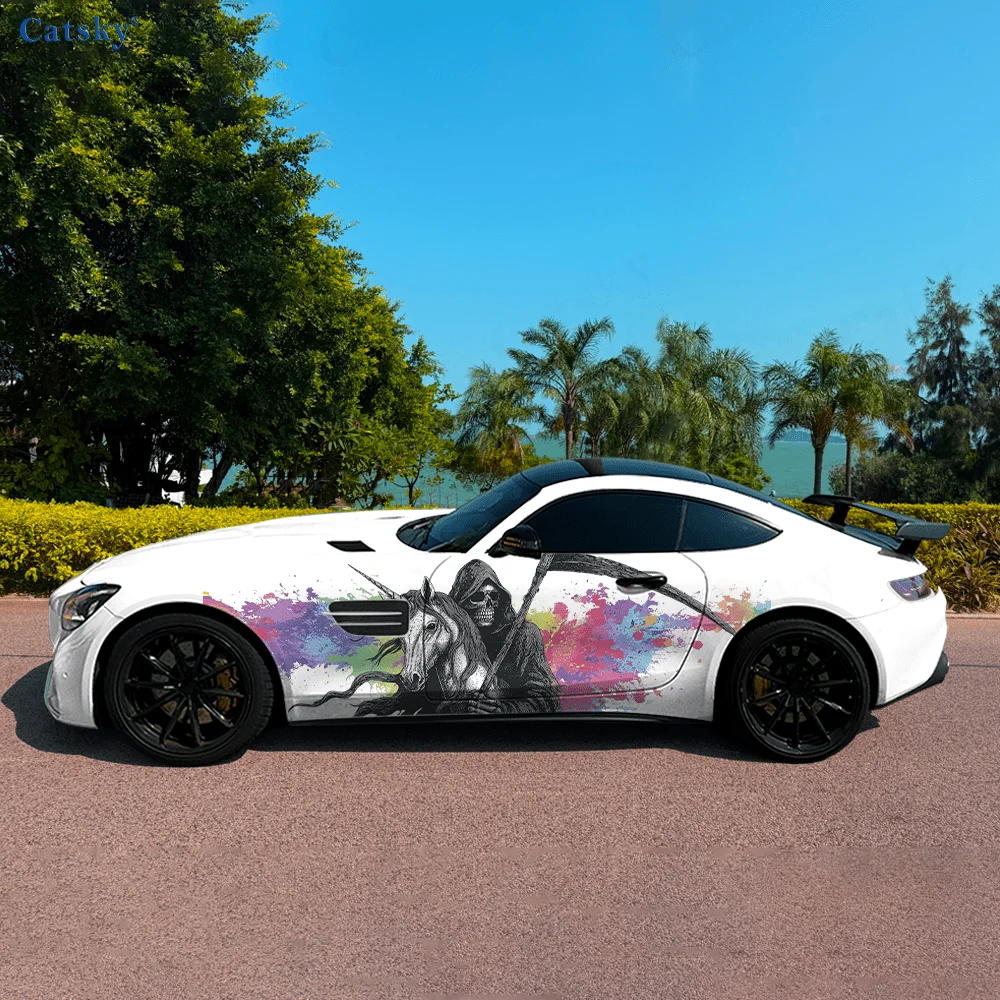 

Coloured Grim Reaper Unicorn Car Vinyl Wraps Decal Self-adhesive PVC Sticker Suitable for Trucks SUV Decor Auto Accessories Gift