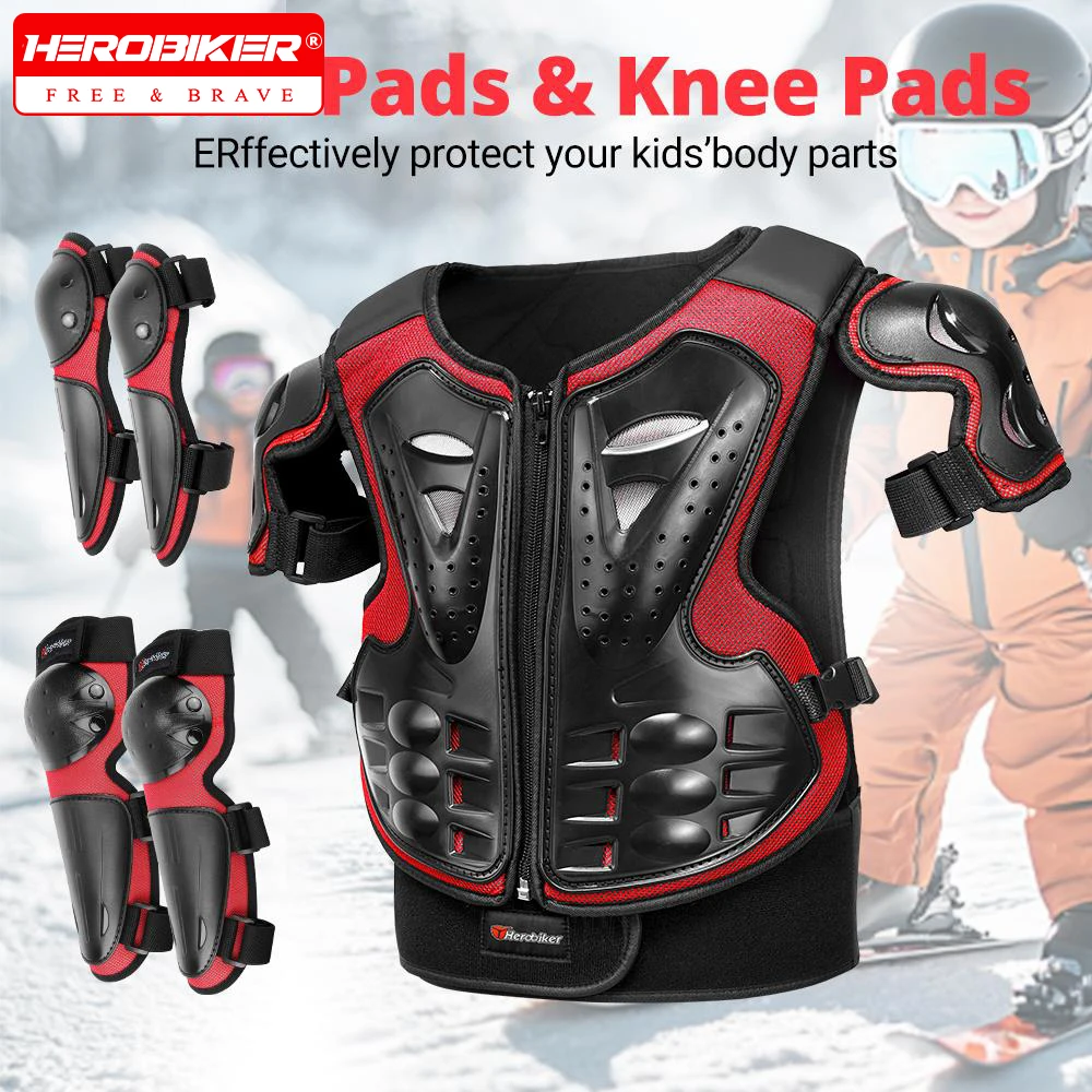 HEROBIKER الاطفال التزلج درع دعوى الترابية دراجة والعتاد الصدر حامي الاطفال الصدر واقية مع وسادات الركبة الكوع الحرس