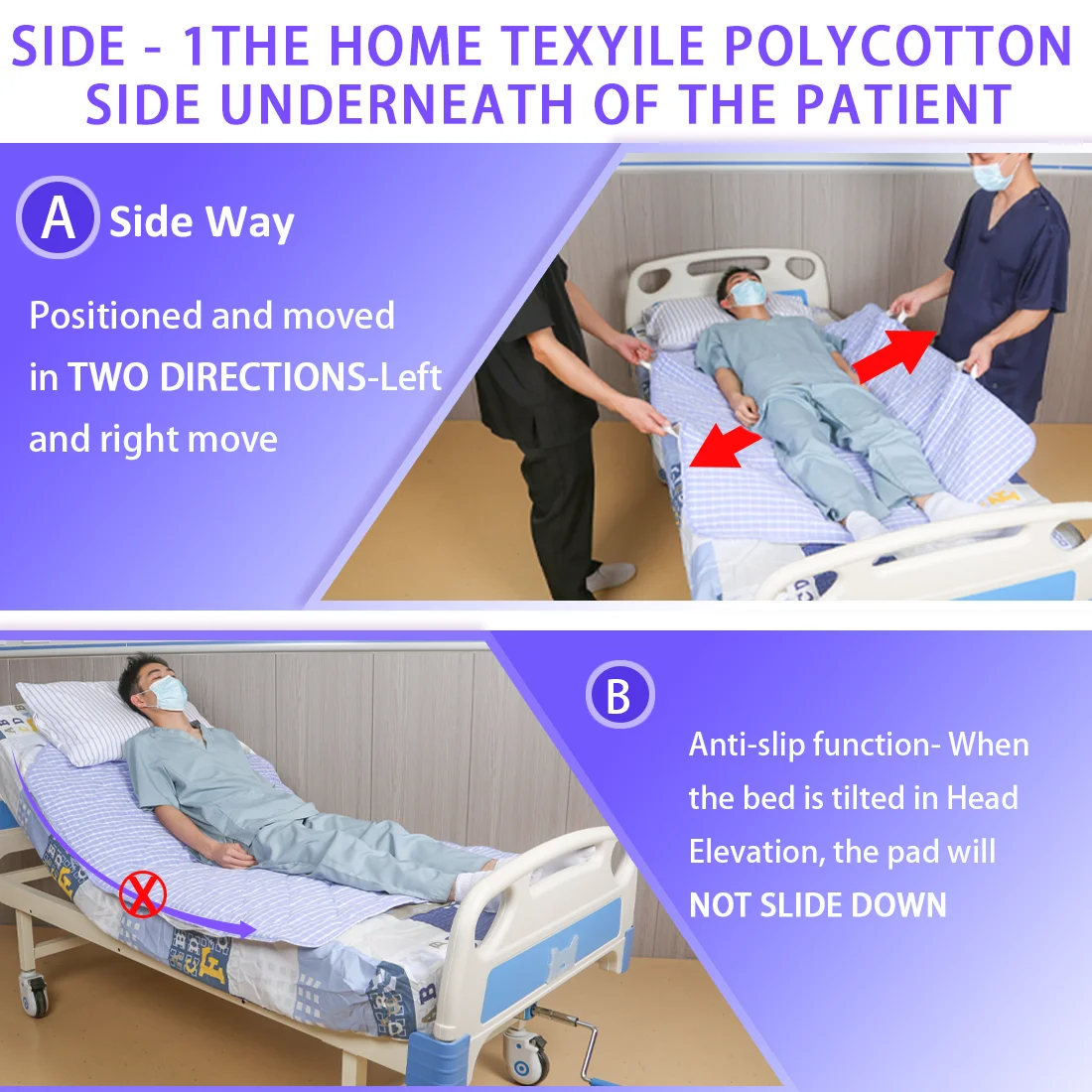 

Ehucon 55" x 39" Positioning Reusable Slide sheet and Washable Bed Transfer Sheet for Elderly or Patient Hospital and Home Care