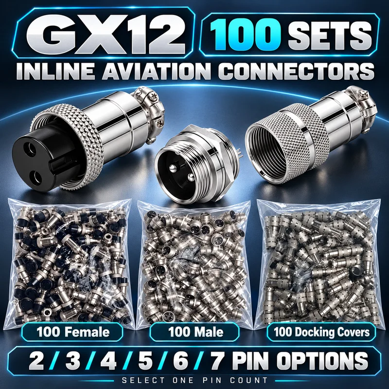 GX12 Inline Cable Connectors 100 Sets 2 3 4 5 6 7 Pin Male Female Plug Socket Options Thread Lock Solder for Equipment Wiring