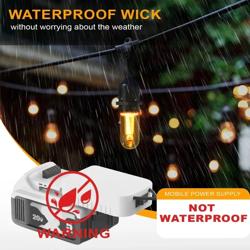 Guirnalda de luces LED para exteriores para Dewalt, batería de 18/20V con bombillas LED de 32 pies para Navidad, patio trasero, porche, balcón, cenador (sin batería)