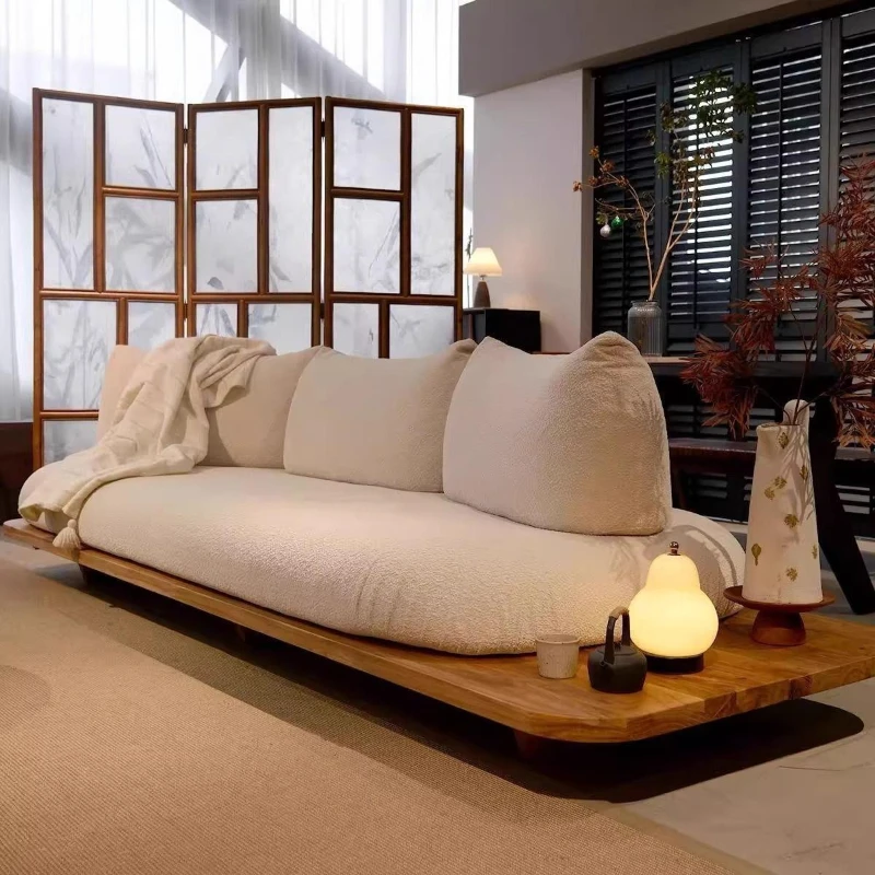 Log sofa Solid wood small apartment B & B living room Granular velvet high rebound