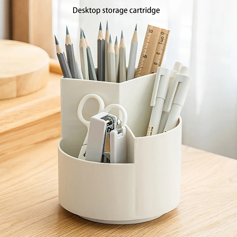 1 Pc 3 Compartments Rotatable Compartmentalized Pencil Organizer Desk Multifunctional Storage Stationery Supplies