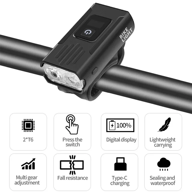 

New 2T6 Super Bright Bike Headlight - Compact Polymer Battery with Digital Power Display for Cycling