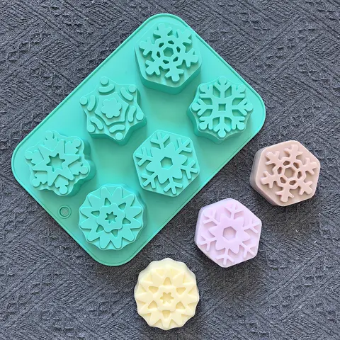 1pc 6 creative Christmas snowflake shaped soap silicone molds DIY candles for explosive bath salts, craft soap making supplies