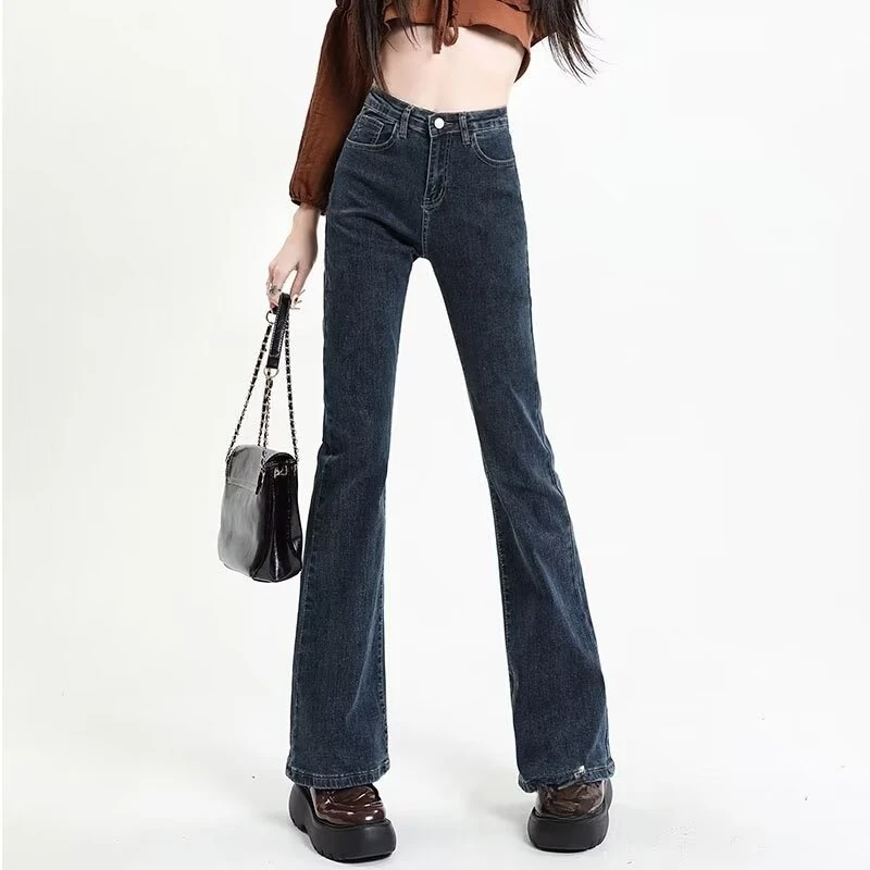 Flare Jeans Women Vintage Minimalist Style Korean Fashion High Waist All-match Daily Trendy Ins Spring Autumn Trousers Ulzzang