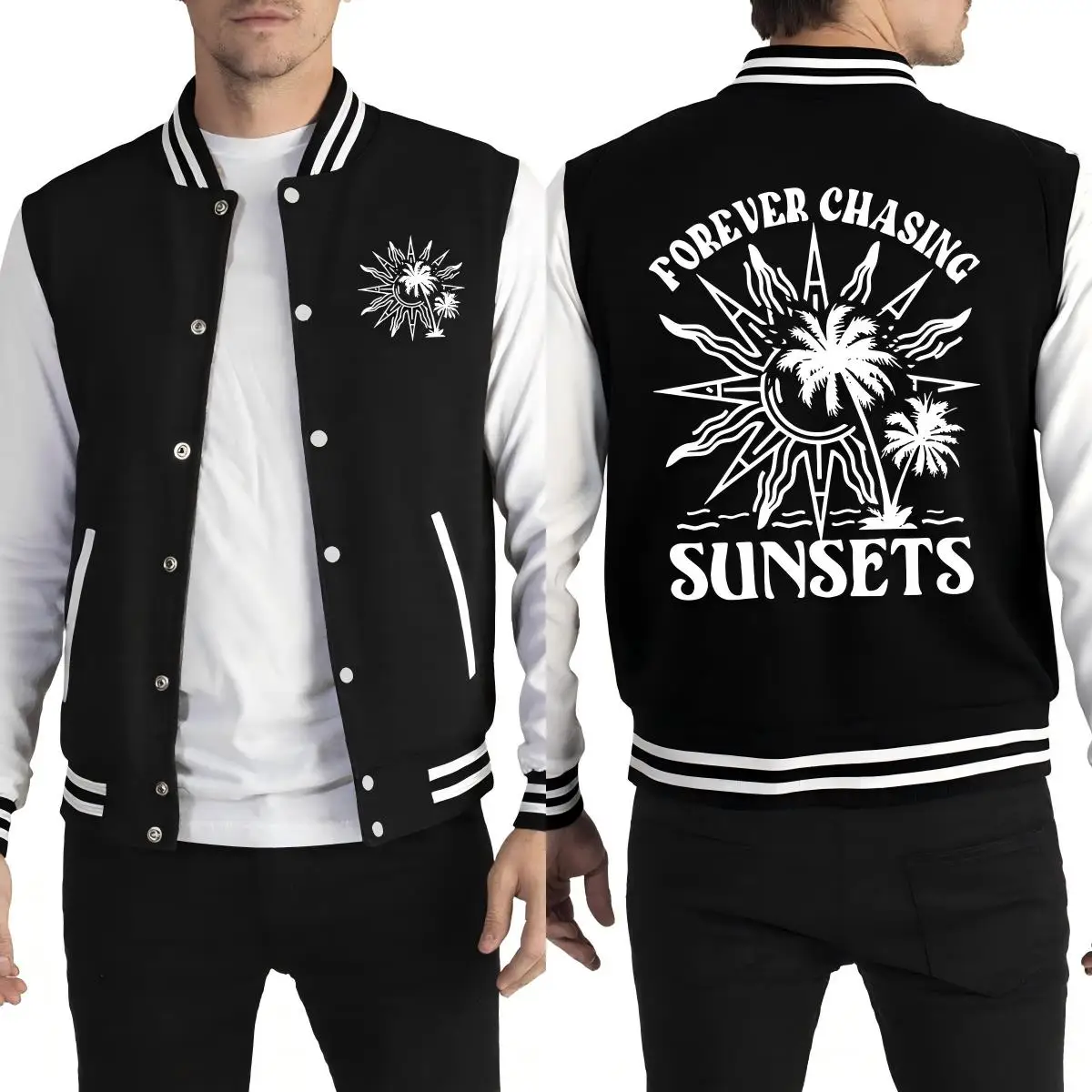 

Forever Chasing Sunset Coconut Tree с принтом Мужская одежда в стиле хип-хоп Свободная бейсбольная форма Уличные универсальные куртки Осенняя одежда