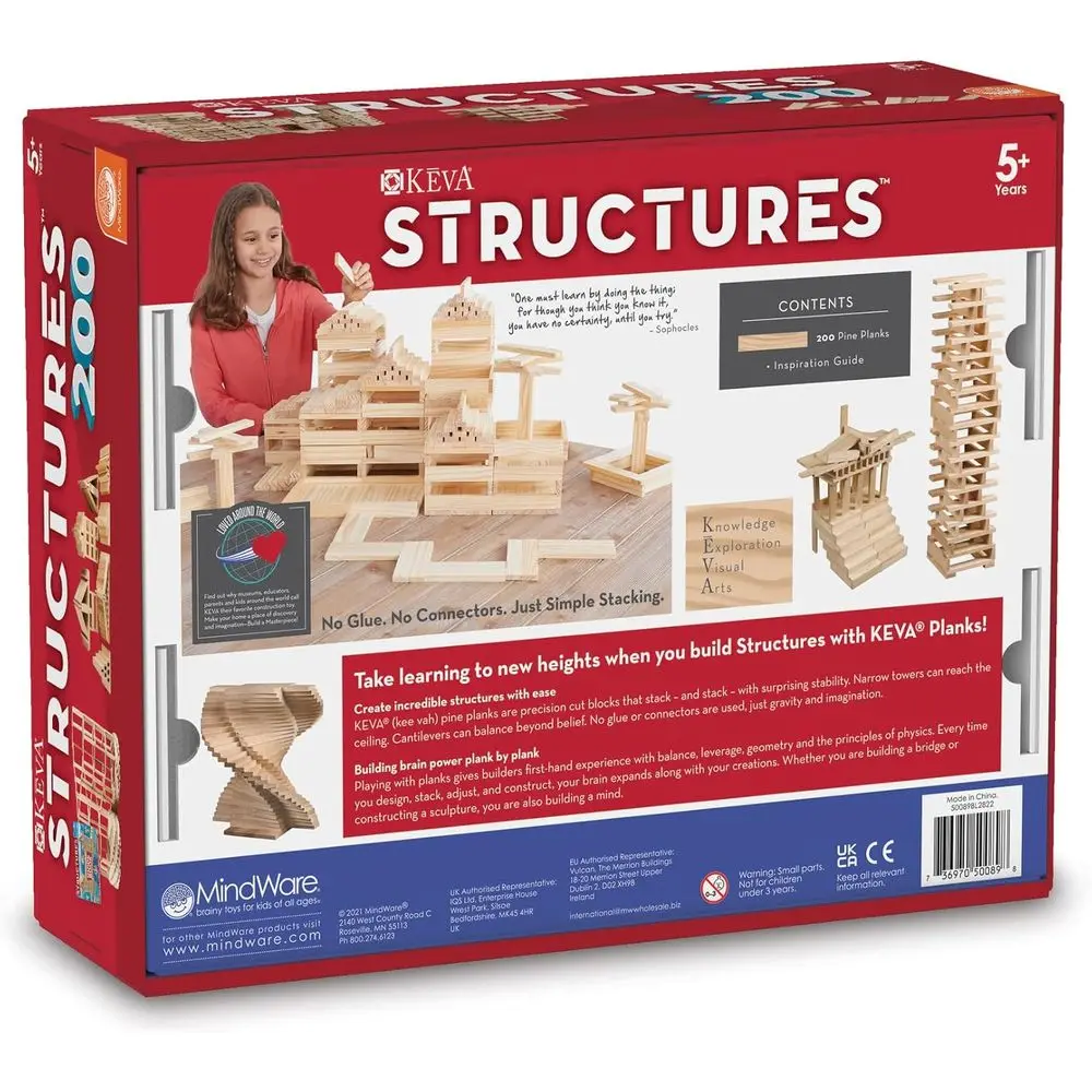 Set da costruzione in blocchi di legno KEVA da 200 pezzi con libro delle idee per bambini dai 5 anni in su