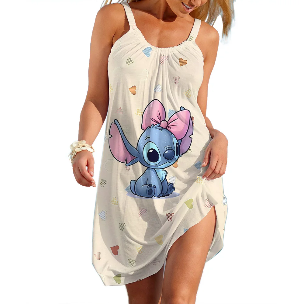 Neue Sommer Mädchen Disney Stich Frauen Mode Sling Kleid Frauen Sexy Lose Meer Strand Kleidung Kühlen Ärmelloses Kleid Schnell Trocken