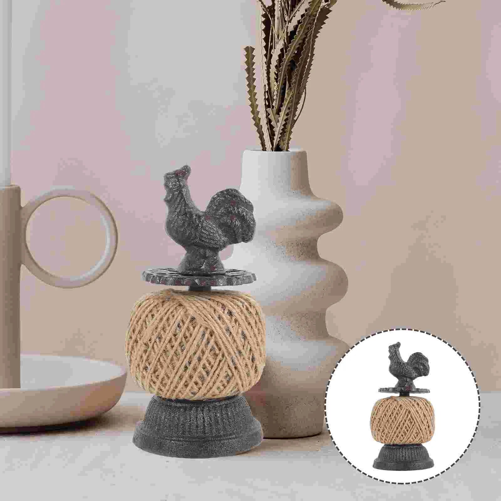 Vintage Decor Home Accessory Sturdy Rooster Statue Tool Decorative Spool with Rope Iron Reusable Desktop