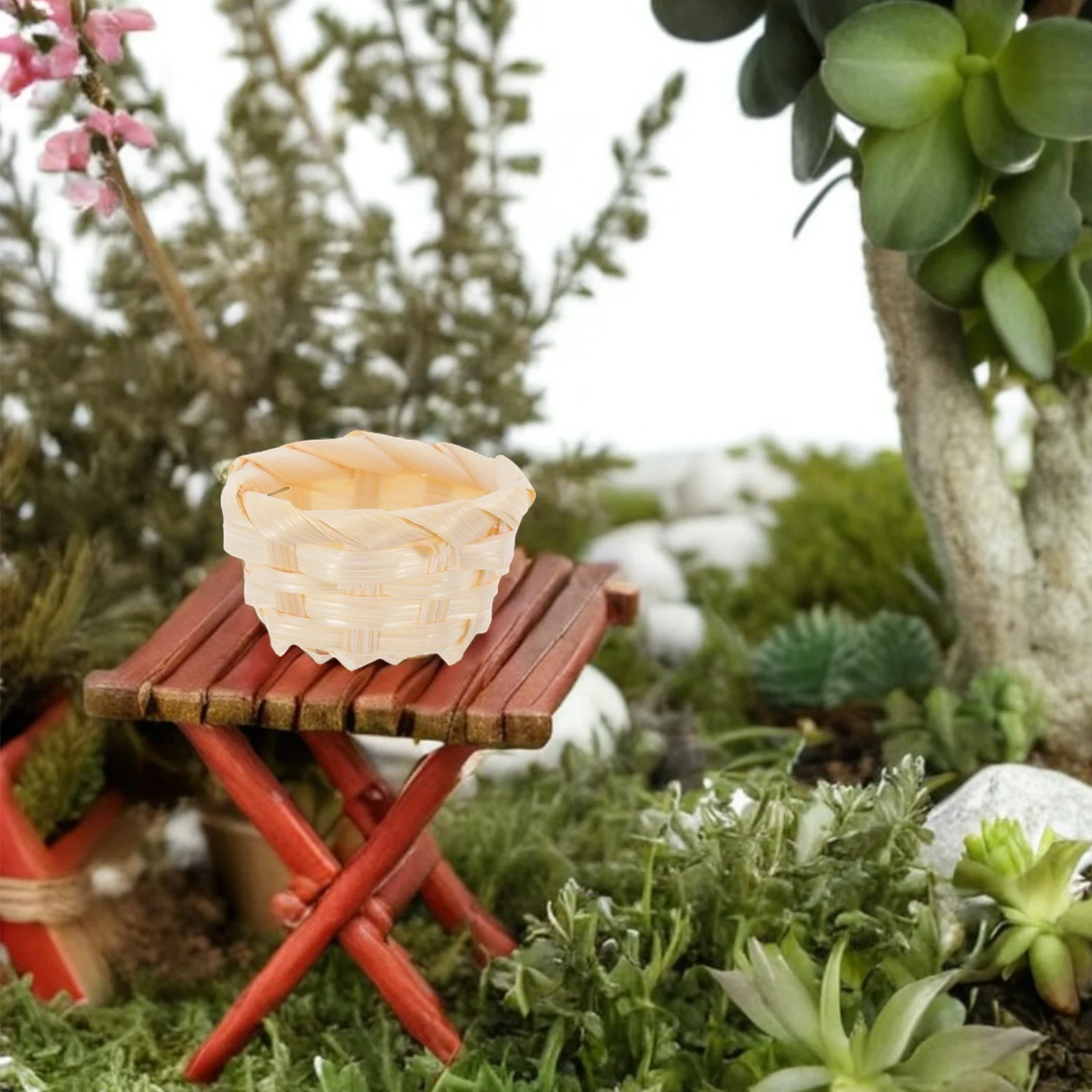 

4Pcs Mini Bamboo Baskets Hand-Woven Lightweight Portable for Dollhouse Decoration DIY Garden Micro Scene Accessories