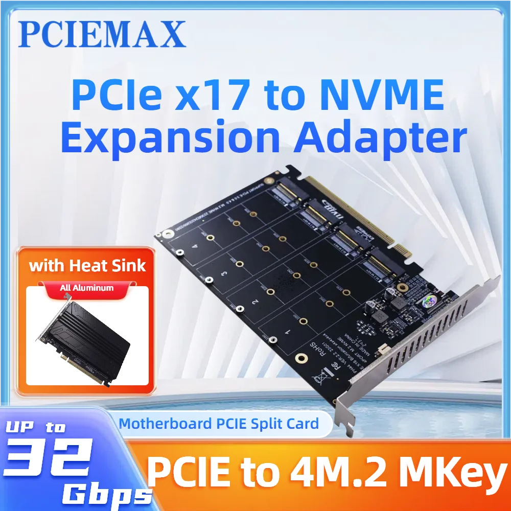 

Карта адаптера TISHRIC NVME MKEY SSD RAID PCIE X16 4-канальная карта расширения SSD-массива, материнская плата, разделенная карта PCIE для M.2 2230/42/60/80