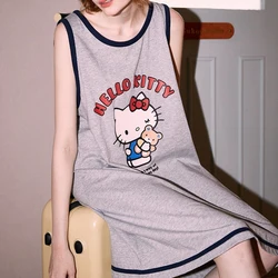 2024 Summer Hello Kitty Kawaii Nightdress Girls Sanrios Cute Cartoon Cotton Breathable Sleeveless Pajamas Soft Home Nightgown