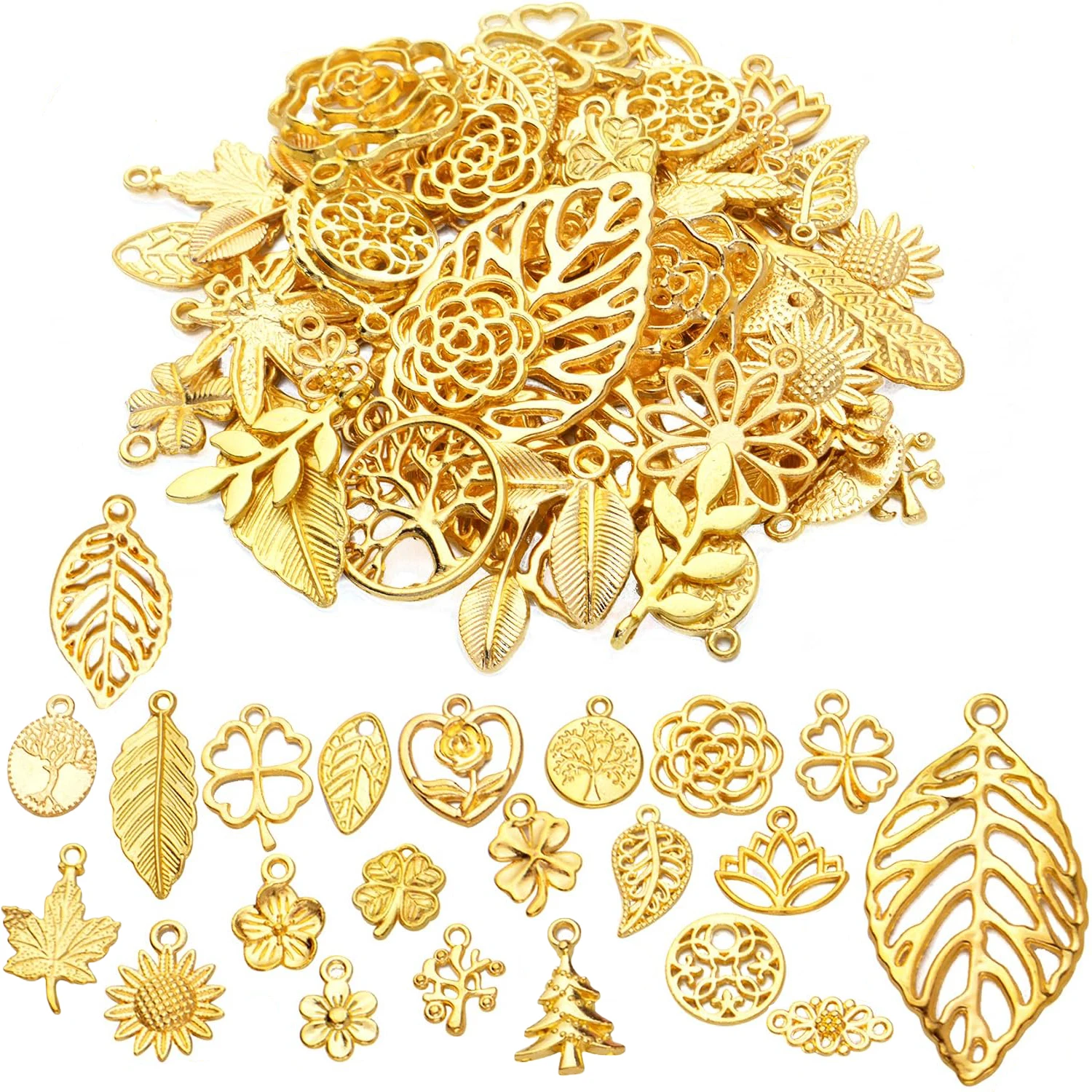 

60pcs Leaves Flowers Charms Tree of Life Pendants Charm Vintage Hollow Charms Jewelry Making for DIY Necklace Bracelet Earrings