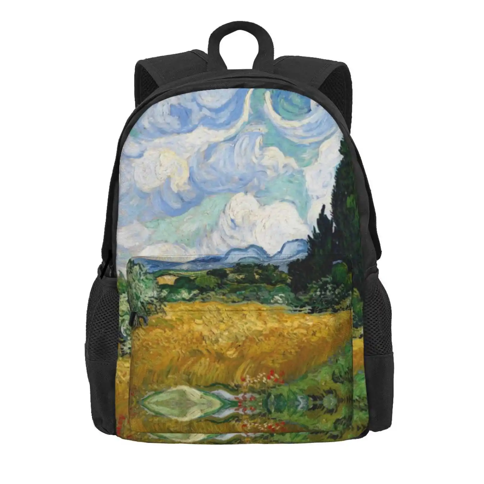 Wheat Field With Cypresses By Vincent Van Gogh Hot Sale Schoolbag Backpack Fashion Bags Wheat Field Cypresses Vincent Van Gogh