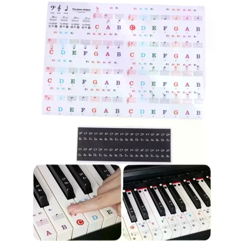 1 Set Beginner Letter Piano Sticker 88/61/54/49 Keys With Removable Colored Note Labels Piano Keyboard Stickers