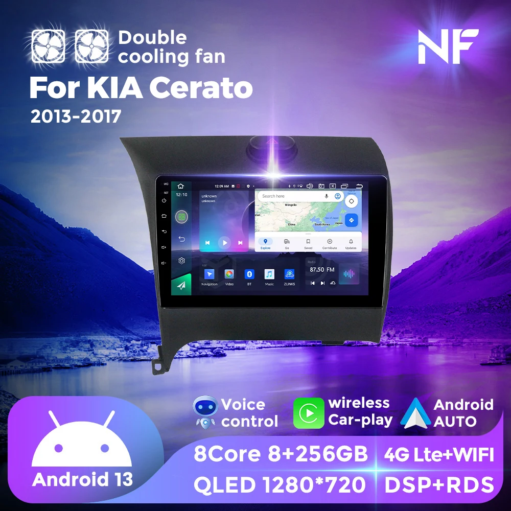 

NF двойной вентилятор охлаждения Android все в одном для Kia Cerato 3 2013 - 2017 автомобильный радиоприемник мультимедийный плеер головное устройство для беспроводного Carplay bt