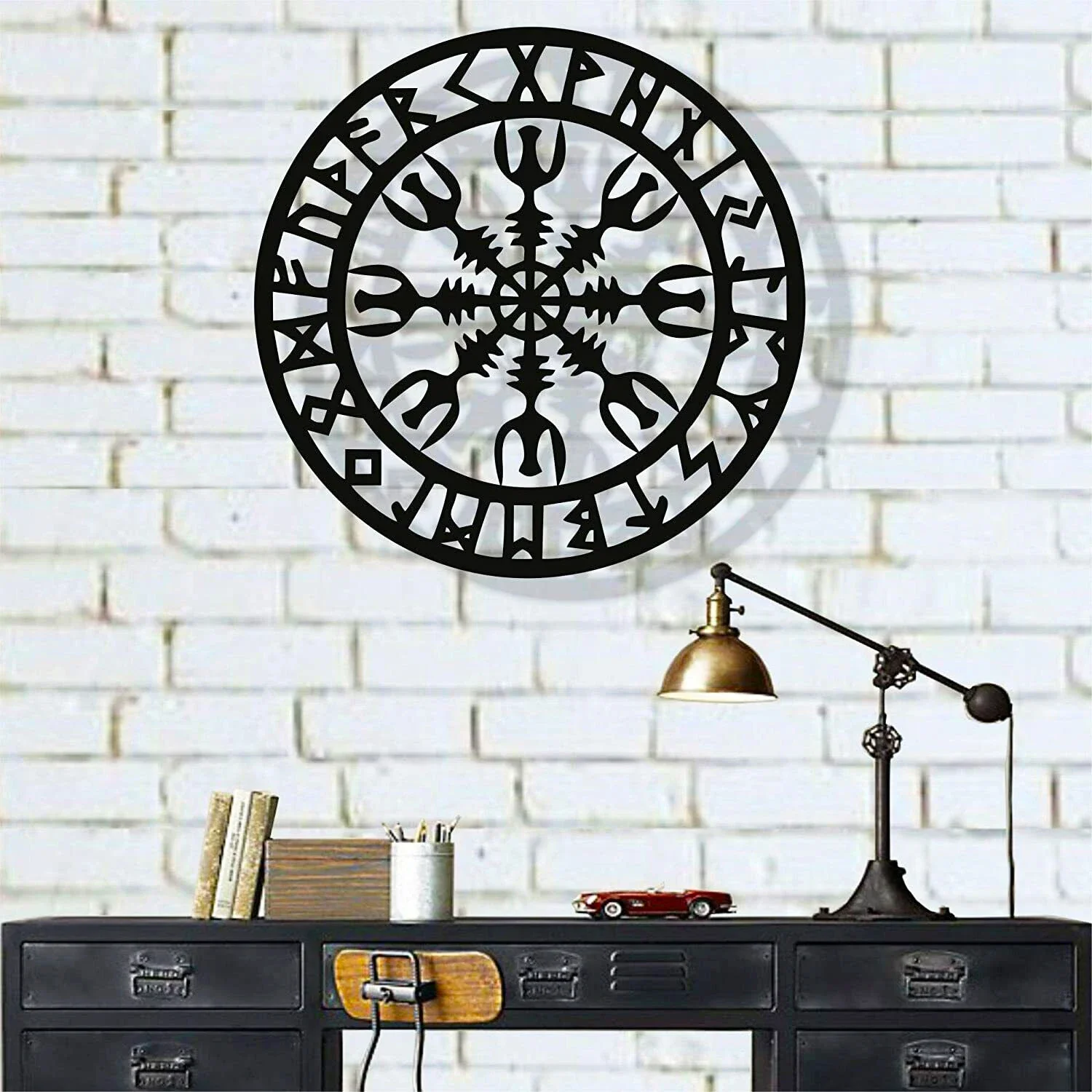 

Metal Wall Art Viking Vegvisir Shield Home Decor Vegvisir Runes and Symbols Vintage Decor Living Room Decoration Accessories