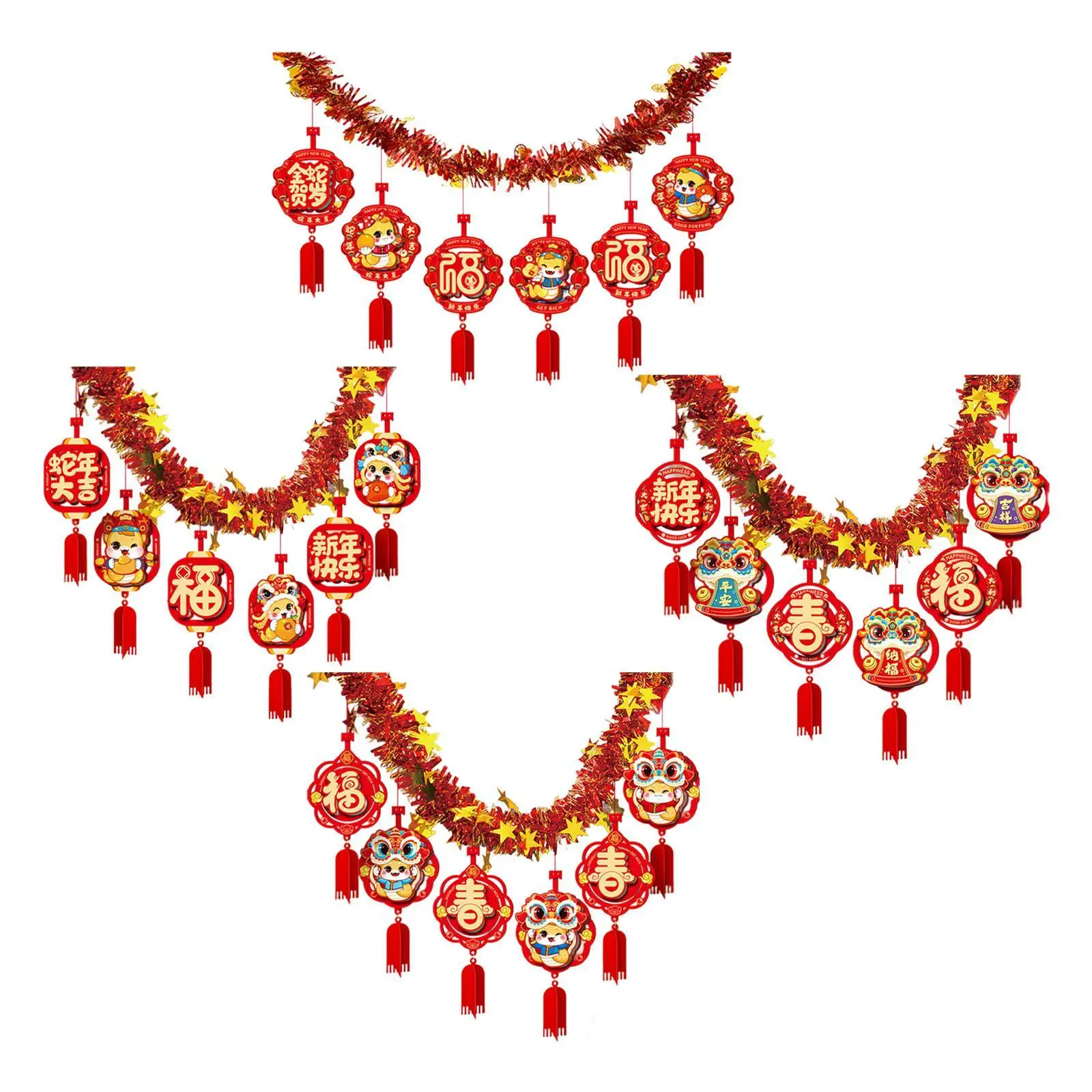 2025 Year of The Snake Garland Room Ceiling Garland Reusable 8x200cm Chinese Lunar New Year Ornament for Shop Indoor Outdoor