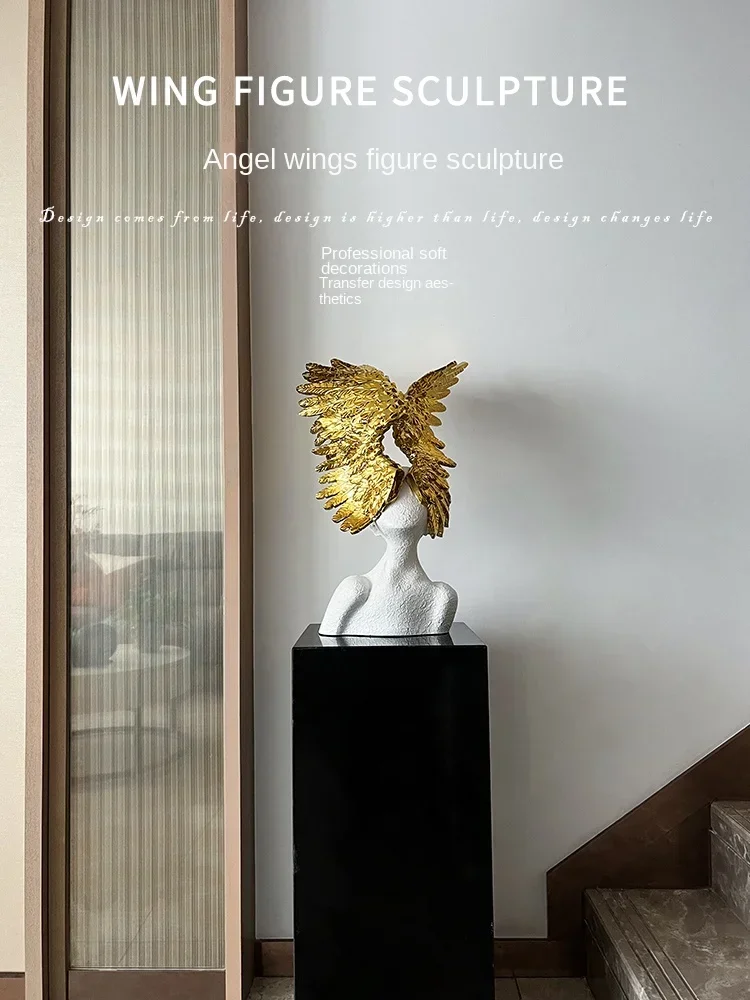 YY Nordic Light Luxury Model House Sales Office Angel Wings Portrait Sculpture White