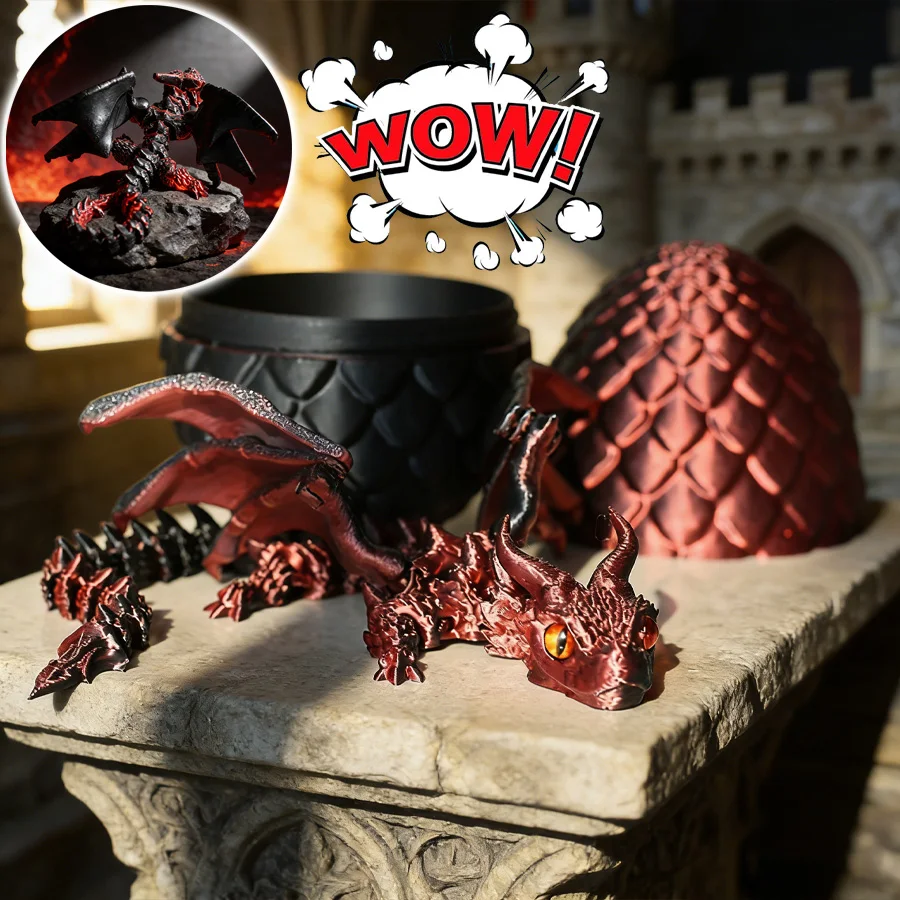 3D Printed Dragon Pterosaur Egg, Gift for Boys, Cool 3D Printer Articulated Dragon for Boys Teen, Animals Fidget Dinosaur Eggs